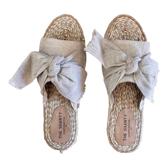 NEW Shanty SHACK SLIDES Women's Slip On SHOES 40, US 9 Natural Linen Bow Sandals - Picture 9 of 12